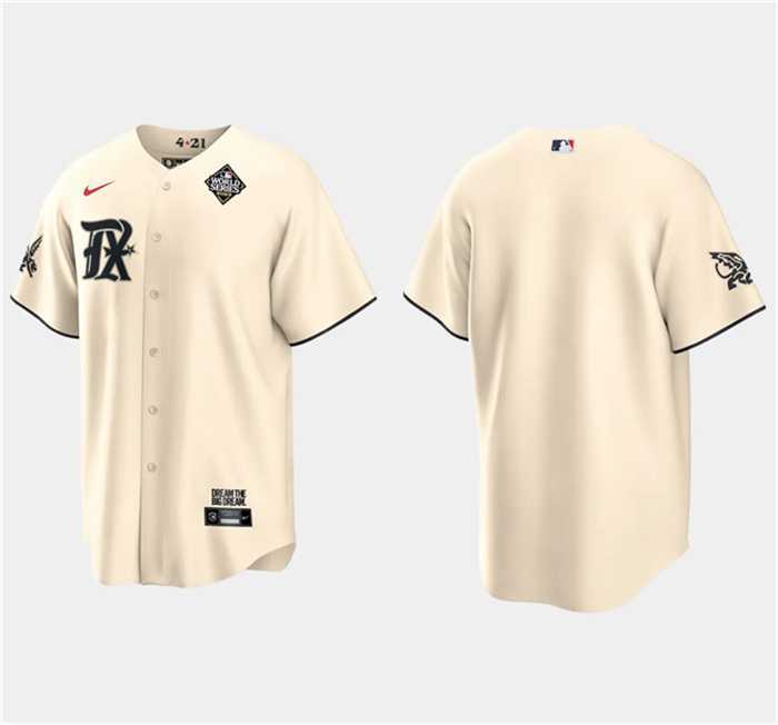 Men%27s Texas Rangers Blank Cream 2023 World Series City Connect Stitched Baseball Jersey Dzhi